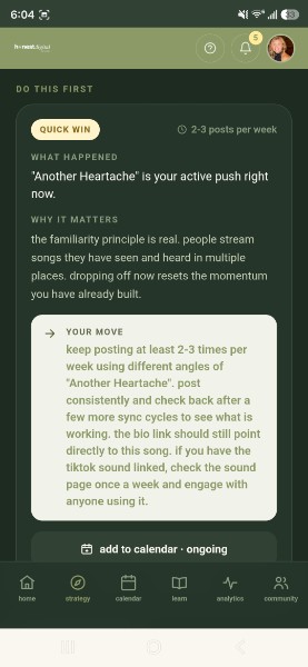 strategy recommendation showing exactly what to do next